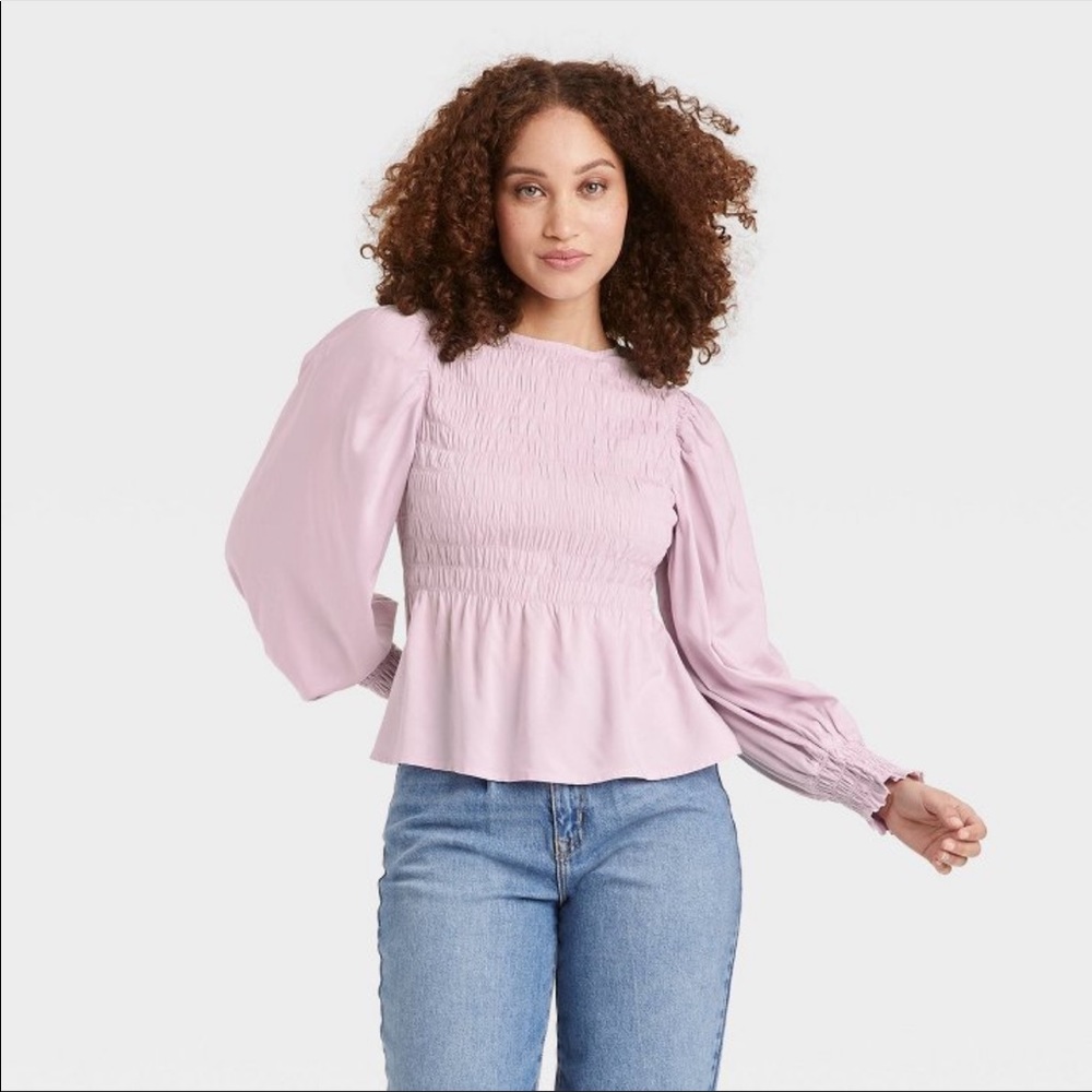 Target lilac smocked neck long sleeve shirt